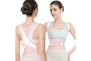 babaka Posture Corrector for Women, Invisible Lightweight Adjustable Back Brace for Upper and Lower Back Pain Relief, Hunchback, Hump, Scoliosis, Thoracic, Spine Corrector Under Clothes (Pink, Medium, Waist: 29''-35'')