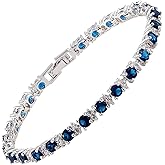 RIZILIA Round Multi-Color CZ Birthstone White Gold Plated Tennis Bracelet, 7"