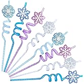 24Pcs Glitter Reusable Frozen Plastic Straws Drinking Straws, 4 Snowflake Shape & 4 Colors, Frozen Party Decoration Birthday Party Supplies