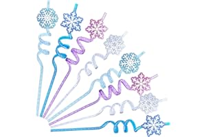 CZWXOXO 24Pcs Glitter Reusable Frozen Plastic Straws Drinking Straws Frozen Party Favors Glitter Straws, 4 Snowflake Shape & 4 Colors, Frozen Party Decoration Elsa Frozen Birthday Party Supplies