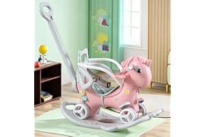 Legendstone Rocking Horse for Toddlers 1-3 Years,4 in 1 Design, Kids Ride on Toy Balance Bike Push Cart with Detachable Balance Board,Fun Birthday Gifts-Pink