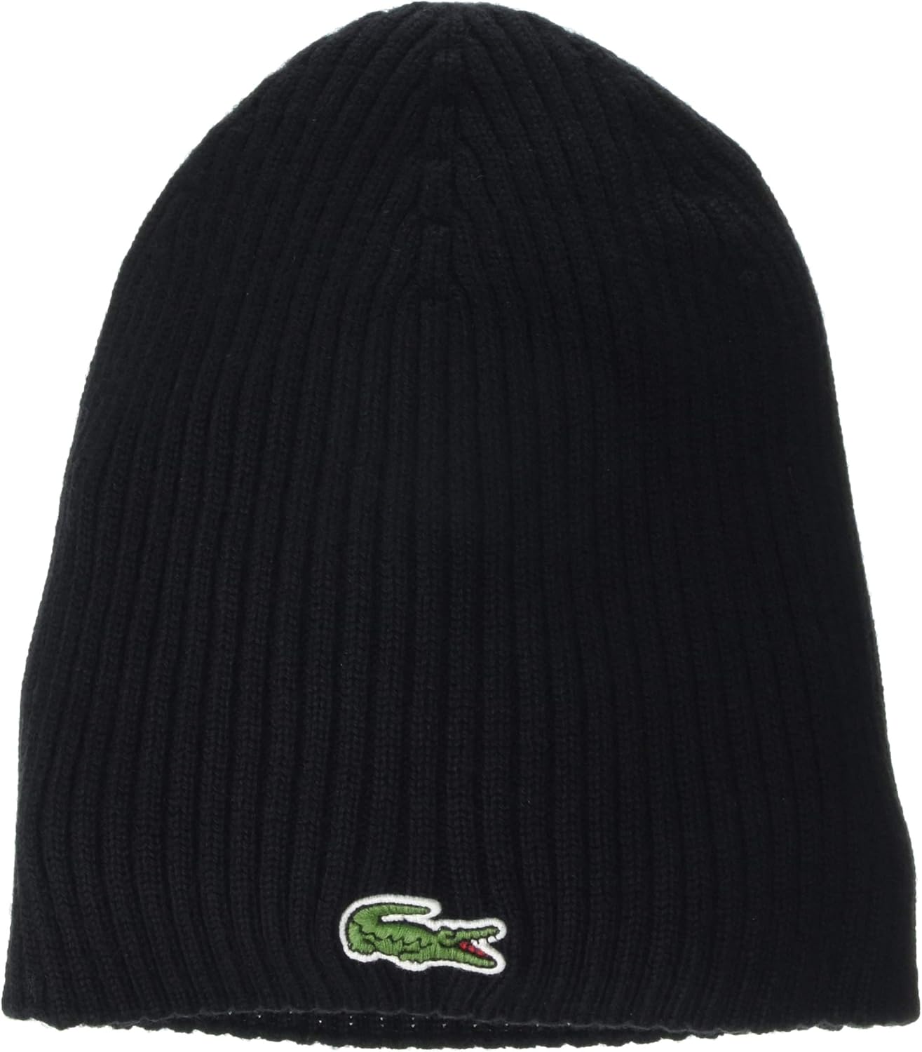 Lacoste Men's Ribbed Little Croc Beanie, Black, One Size at Amazon Men