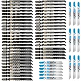 60Pcs Jigsaw Blades Set, Contractor Assorted T Shank Jig Saw Blades, Multi-Purpose HCS/HSS Saw Blades for Cutting Wood, Plastic, PVC and Metal (T144D, T244D, T111C, T118A, Each 15pieces)