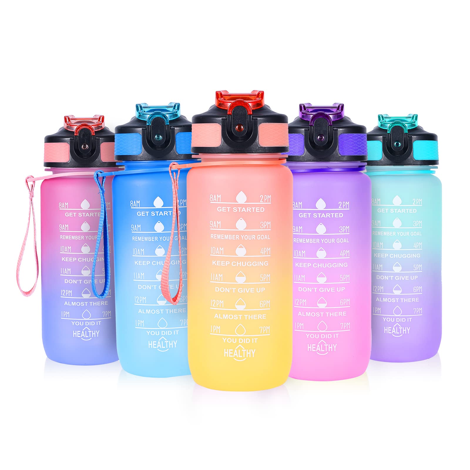 SUPPRUI Water Bottles with Straw,600ml Kids Water Bottle with time markings,Motivational Drink Bottles Leakproof and BPA-free (Orange)