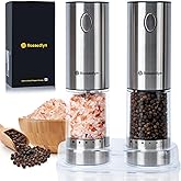 Rossedlyn Electric Salt and Pepper Grinder Set, Christmas Kitchen Gift, Rechargeable with LED Light, Large Capacity Stainless Steel Refillable Pepper Mill Set with 6 Adjustable Coarseness