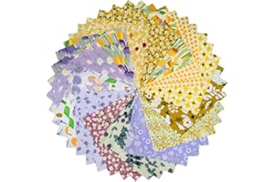 DMFR 42-8" Precut Quilt Cotton Fabric Squares for Quilting Clearance Sewing DIY Project Floral Fabric Squares (Purple Yellow)