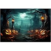 Peryiter Halloween Photo Backdrop for Wall Photography Backdrop,8x6ft | Horror Moon Night Pumpkin Background, Spooky Castle Silhouette, Party Photo Props, Halloween Party Decorations Photo Props