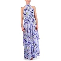 eliza j chiffon halter dress Eliza J Halter Chiffon Cascading Ruffle Maxi Dress, Womens, 6, Teal