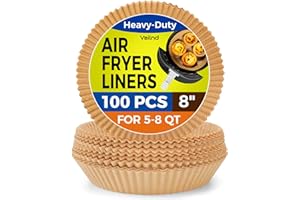 Air Fryer Paper Liners Disposable: 8 Inch Max Xl Large Cooker Air Fryer Disposable Paper Liners, 100Pcs Oil Proof Parchment Sheets Round Basket Bowl Liner for Baking Cooking Food from vailnd