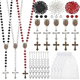 PH PandaHall 1160pcs Wooden Bead Rosary Necklace Making Kit First Communion Prayer Making Set Round Wood Beads Cross Charms Pendants for Easter Baptism Favors Necklace Bracelet Earrings Making