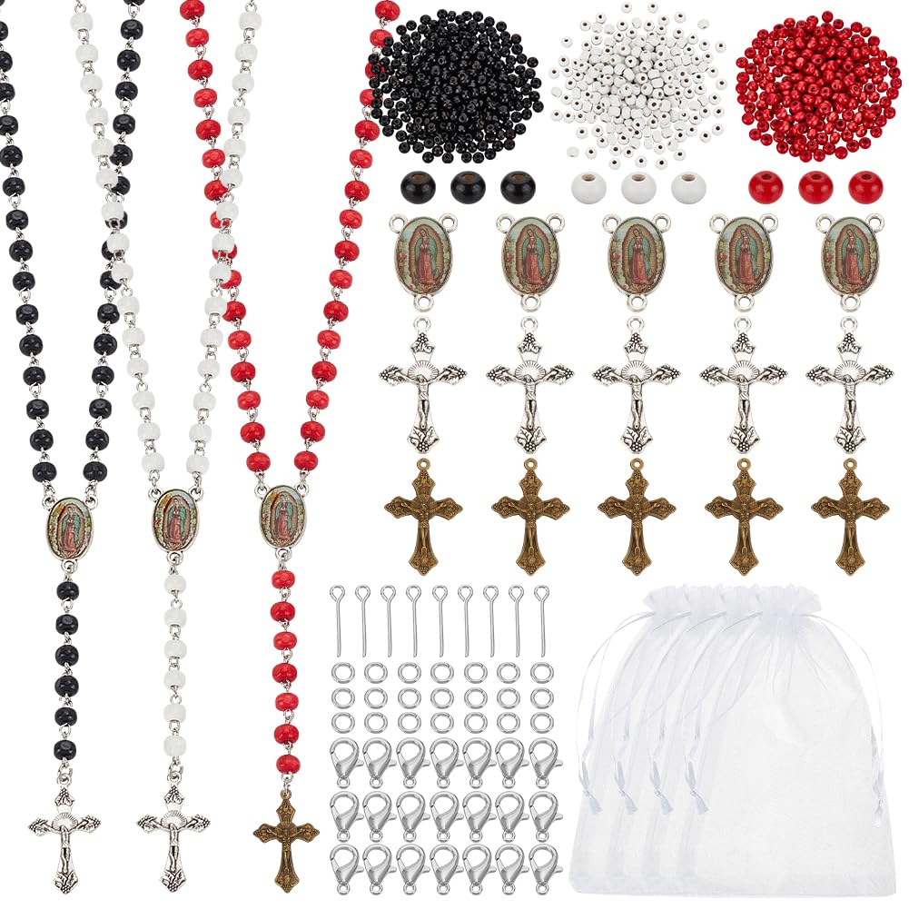 Photo 1 of PH PandaHall 1160pcs Wooden Bead Rosary Necklace Making Kit First Communion Prayer Making Set Round Wood Beads Cross Charms Pendants for Easter Baptism Favors Necklace Bracelet Earrings Making