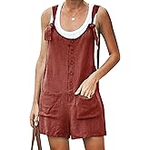 Yeokou Women's Casual Summer Cotton Linen Rompers Overalls Jumpsuit Shorts