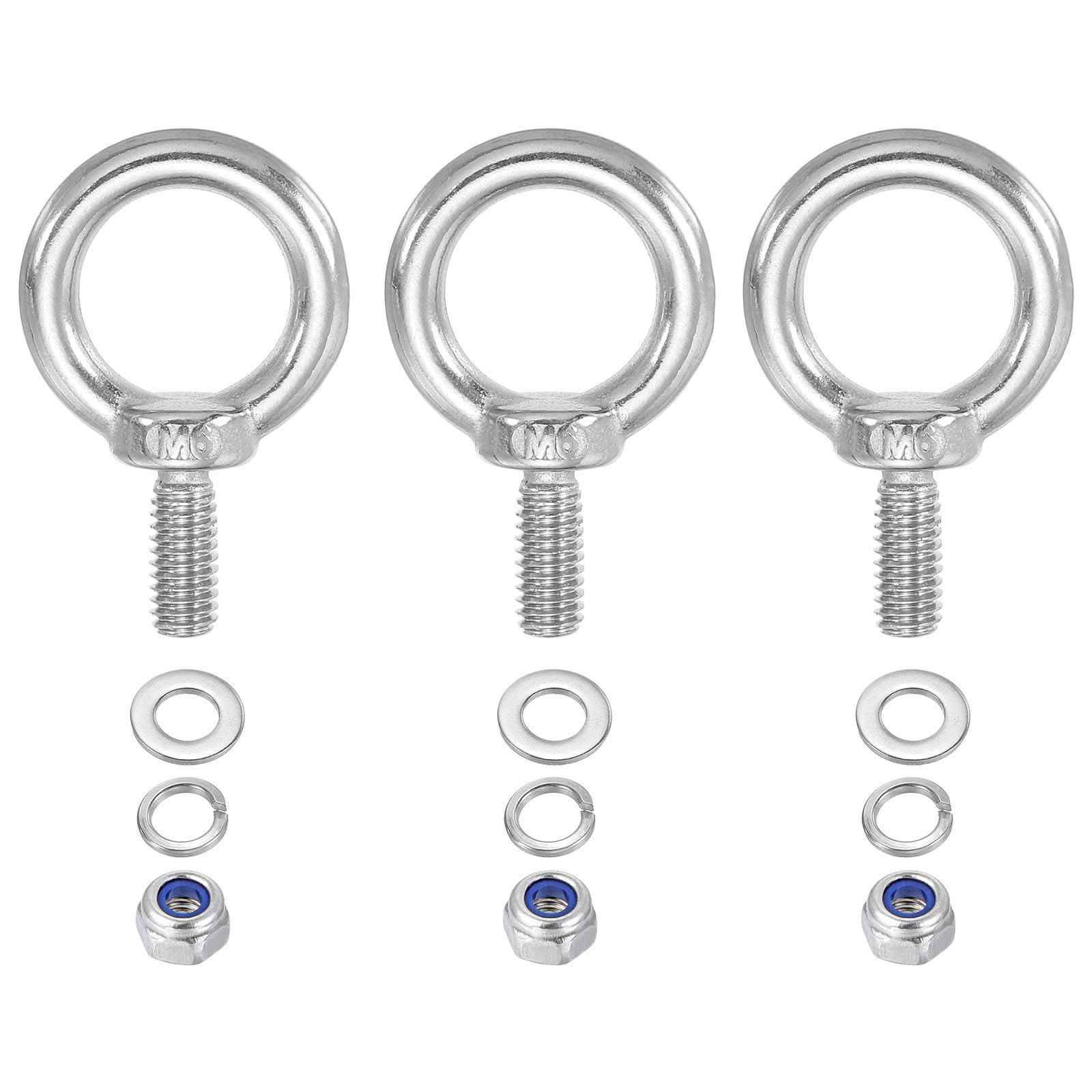 PATIKIL M6 x 14mm Lifting Shoulder Eye Bolt, 3Pcs 304 Stainless Steel Lifting Ring Threaded Eyebolt with Nuts Washers for Hanging Hammocks Articles โ image 1