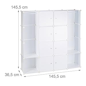Relaxdays 10021969_49 Armadio Guardaroba Componibile, 12 Scomparti, Sistema a Incastro, Plastica, 145,5x145,5 cm, Bianco