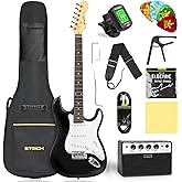 STRICH Electric Guitar Beginner Kit, Solid Body 39" Full Size Electric Guitar SSS Pick Up for Starter, with 5W x 2 Amp, Bag, Digital Tuner, Capo, Strap, String,Cable, Picks, SST-S10 Black