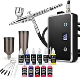 32PSI Cordless Airbrush Kit with Compressor &amp; 11 Acrylic Paints | 0.38mm Anti-Clog Nozzle, Smart LED Display, 4 Pressure Levels, Model Painting, Nail Art, Barber, 1000mAh Rechargeable