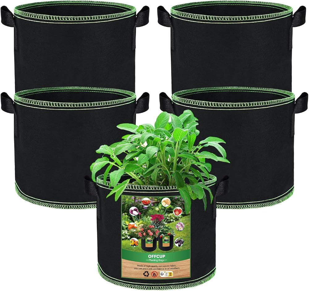 OFFCUP 5 Pack 7 Gallon Plant Grow Bags with Handles Heavy Duty Non-Woven