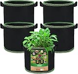 OFFCUP 5 Pack 7 Gallon Plant Grow Bags with Handles Heavy Duty Non-Woven