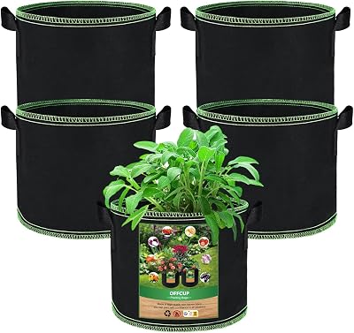OFFCUP 5 Pack 7 Gallon Plant Grow Bags with Handles Heavy Duty Non-Woven