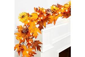 Wordtaiki Fall Garland, Lighted Maple Leaf Garland Operated with Timer for Fall Decor,Hanging Vine Garland Artificial Autumn Foliage Garland,Thanksgiving Decor for Home Halloween Christmas Party
