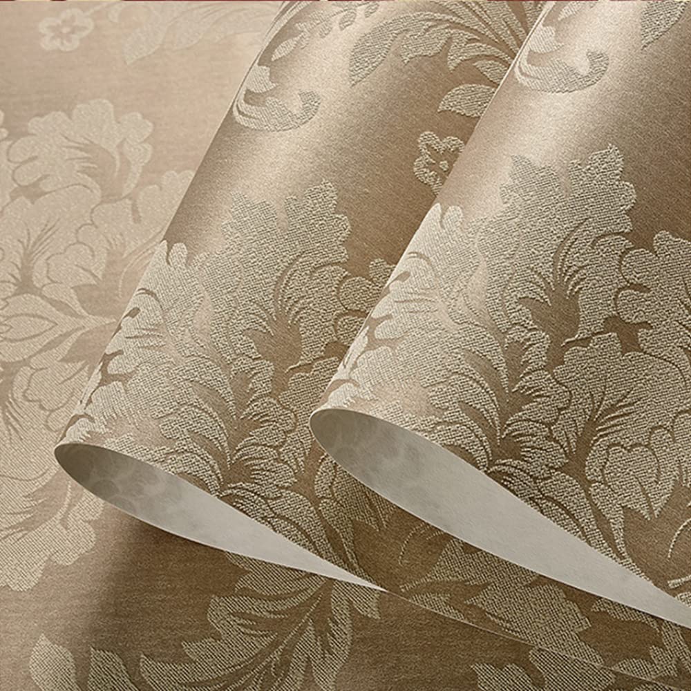 FNMHime 20.87″Wx393.7″L 3D Damask Embossed Wall Paper Modern Minimalist European Style Clothing Store Restaurant Bedroom Living Room TV Background Non-Woven Wallpaper Non-Pasted (Brown)