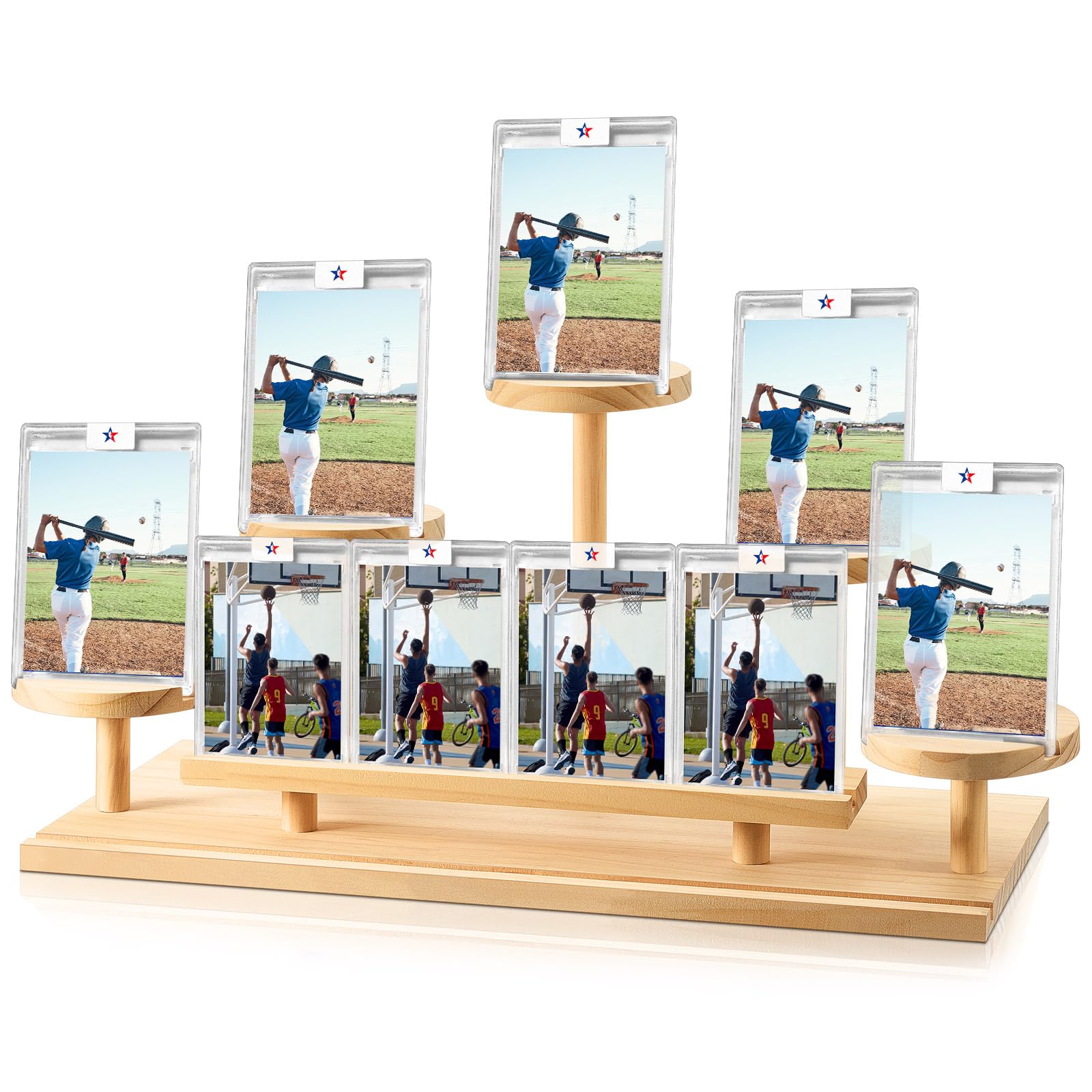 Photo 1 of Beeveer Graded Card 15-Slot Display Stand Compatible with PSA and MTG Trading and Sports Collections 5 Tier 35-Point Magnetic Trading Card Wooden Display Holder for Basketball Football Hockey