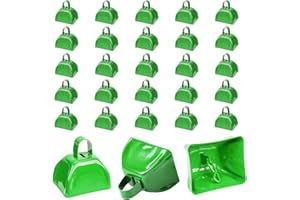 ATSGKE 25-PCS 3" green Metal Cowbells,Decorate cowbells, small cow bell with handle,hand Percussion cowbell,loud noise maker for sporting events,Football Game,Wedding,Christmas,Party