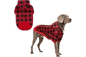 KOOLTAIL Plaid Dog Hoodie Pet Clothes Sweater with Hat and Pocket for Small Medium Large Size Dogs, Soft Winter Warm Dog Cold Weather Coat, Fleece Fall Dog Hooded Sweatshirt for Puppy Cats, Red L