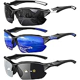 XVXV 3 Pack Polarized Sports Sunglasses for Men, UV Protection Half Frame Sunglasses Comfortable for Running Cycling Driving