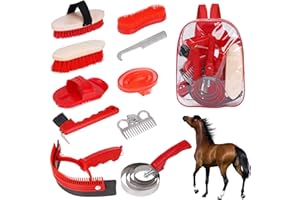 KHEARPSL Horse Grooming Kit, Horse Brushes for Grooming 10pcs Horse Cleaning Tool Set with Tote Bag, Sweat Scraper, Curry Comb, Brush, Hoof Pick, Livestock Bathing Supplies Equine Care Supplies