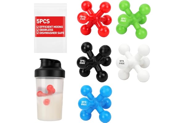 Hydro2Go 5 Pack Shaker Balls, BPA-Free Food Grade Plastic Mixing Ball Set, 2.2 Inch Replacement Stirring Ball for Most Protei
