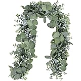 Winlyn 5.9' Long Faux Leaves Greenery Artificial Silver Dollar Eucalyptus Garland in Grey Green Wedding Arch Swag Backdrop Ga
