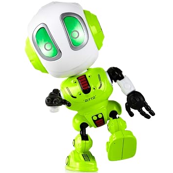 Toy Robots For Boys Or Girls Ditto Mini Talking Robots For Kids W Posable Body Bright Led Toys Interactive Voice Changer Robot Travel Toys Green - 