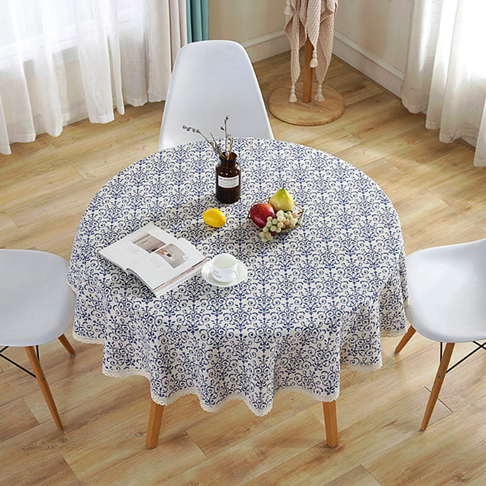 Meiosuns Tablecloths Blue and White Porcelain Tablecloth Cotton Linen Table Cloth Rectangle Dust-proof Table Cover for Dinner Picnic Top Decoration