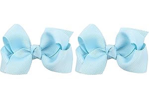 ZOONAI 3 Inch Baby Girl Hair Bows Boutique Hair Clip Teens Toddlers Hairpin Headwear - Set of 2 (Light Blue)
