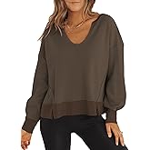 Dokotoo Womens Spring Outfits V Neck Waffle Knit Tops Cropped Sweaters Long Sleeve Pullover Crop Top