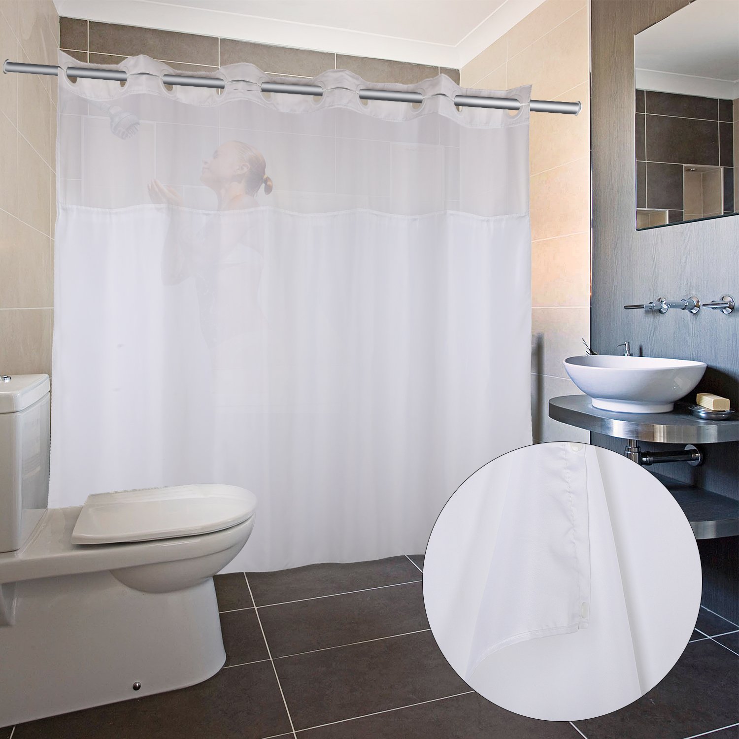 Hookless Shower Curtain with Removed Fabric Inner Liner 70.8 x 74 Inch