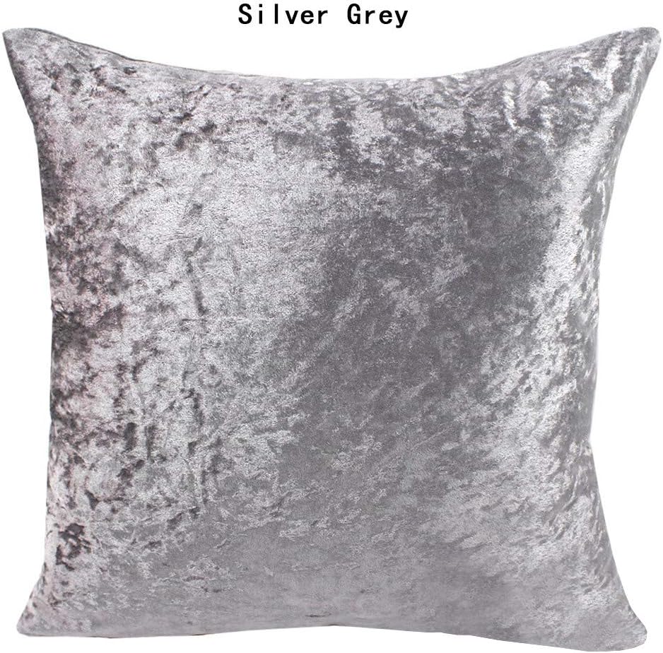 HuntGold Luxury Crushed Velvet Throw Pillow Case Solid Color Cushion Cover Square Hidden Zipper for Sofa Bed Chair Car-Silver Grey
