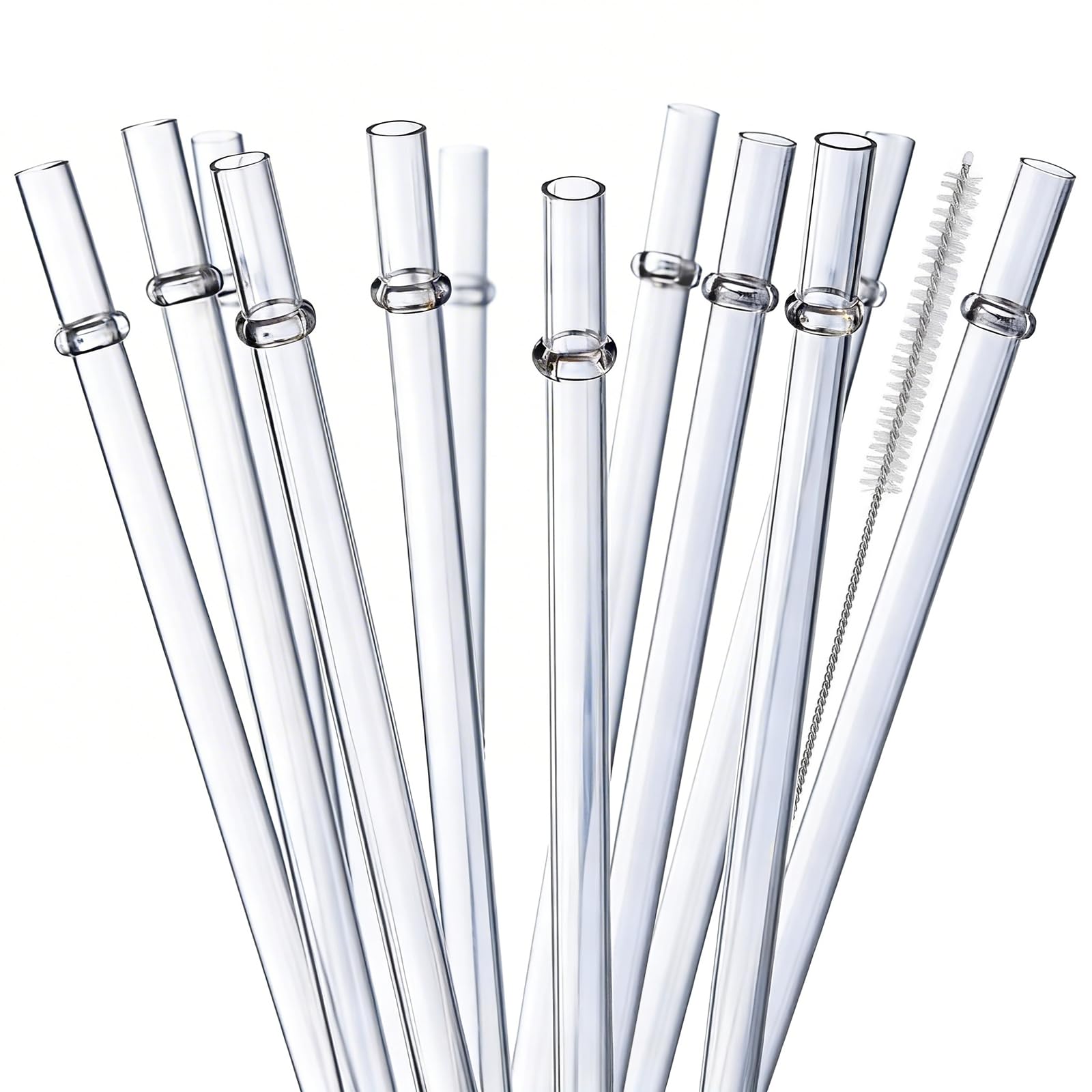 ALINK 10.5 in Tritan Hard Plastic Clear Straws, Long Reusable Clear Replacement Tumbler Drinking Straws for 16 oz 20 oz 30 oz Stanley, YETI, Starbucks, Mason Jars, Set of 10 with Brush