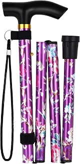 Flintronic Folding Walking Stick Adjustable Lightweight Purple Print view 9