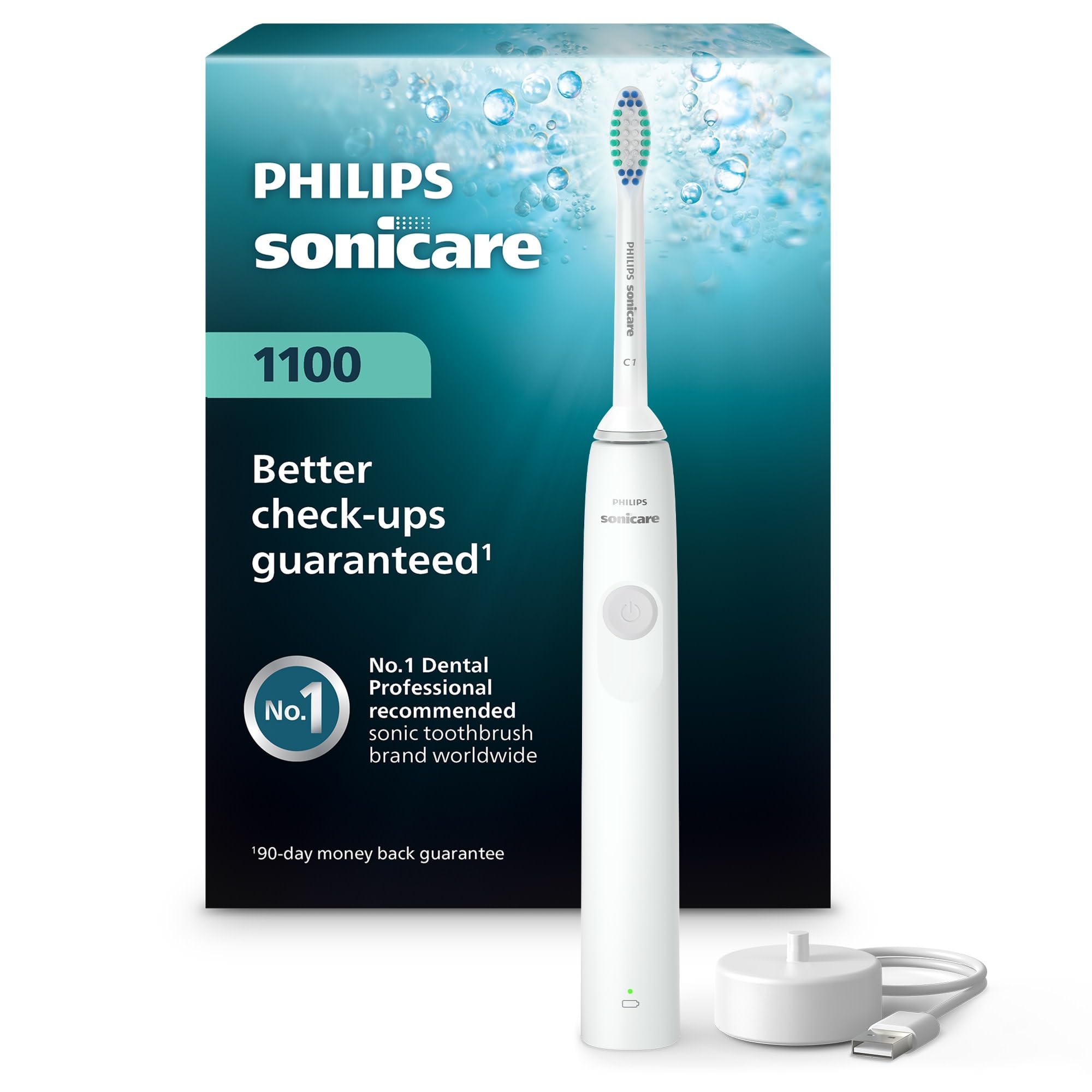 Photo 1 of Philips Sonicare 1100 Series Electric Toothbrush - Sonic Toothbrush with Advanced Sonic Technology, EasyStart, Smartimer & Quadpacer, White, Model HX3641/02