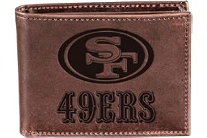 Evergreen Team Sports America NFL San Francisco 49ers Brown Wallet | Bi-Fold | Officially Licensed Stamped Logo | Made of Leather | Money and Card Organizer | Gift Box Included