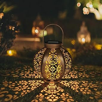 Afuly Solar Hexagon Lanterns Outdoor Vintage Metal Copper Hanging