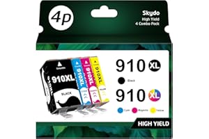 910XL Ink Cartridge Combo Pack, 4-Pack 910 XL with Latest CHIP (B/C/Y/M) Compatible Replacement for HP 910XL Work with HP Off