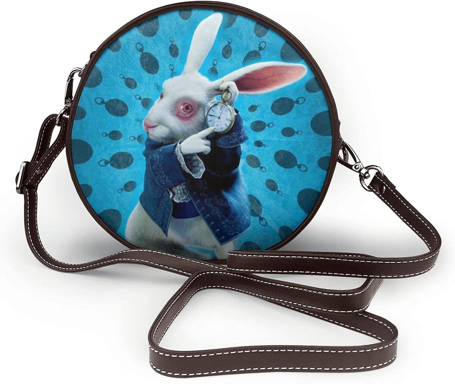 Alice in Wonderland Mr. White Rabbit Cross Body Bag Women Leather Round