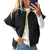 Tankaneo Womens Lightweight Puffer Vests Sleeveless Quilted Jackets Short Sleeve Zip Up Vest Oversized Warm Outerwear
