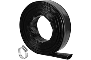 GEOWAKY 2.5" x 100 FT Pool Backwash Hose, Black Heavy Duty Reinforced PVC Lay Flat Water Discharge Hose for Swimming Pool Filter Pump,with 2 Clamp