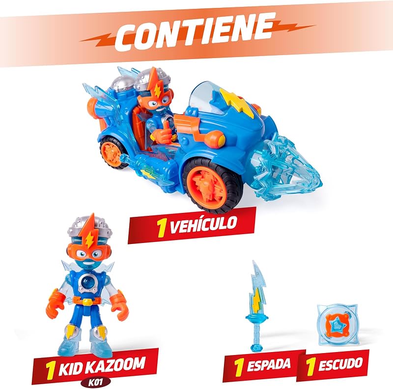 SUPERTHINGS KAZOOM Power – Combat Vehicle Kid Kazoom. Vehículo de Combate de Kid Kazoom de la Serie de TV “Kazoom Power”.Contiene 1 Combat Vehicle, 1 Kid Kazoom Exclusivo, 1 Arma y 1 Accesorio