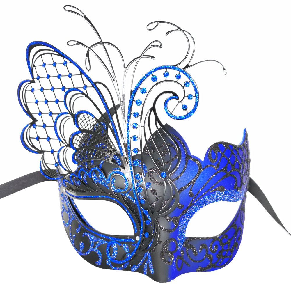 Ubauta Blue/Black Butterfly Rhinestone Metal Venetian Women Mask for Masquerade/Mardi Gras Party/Sexy Costume Ball/Wedding