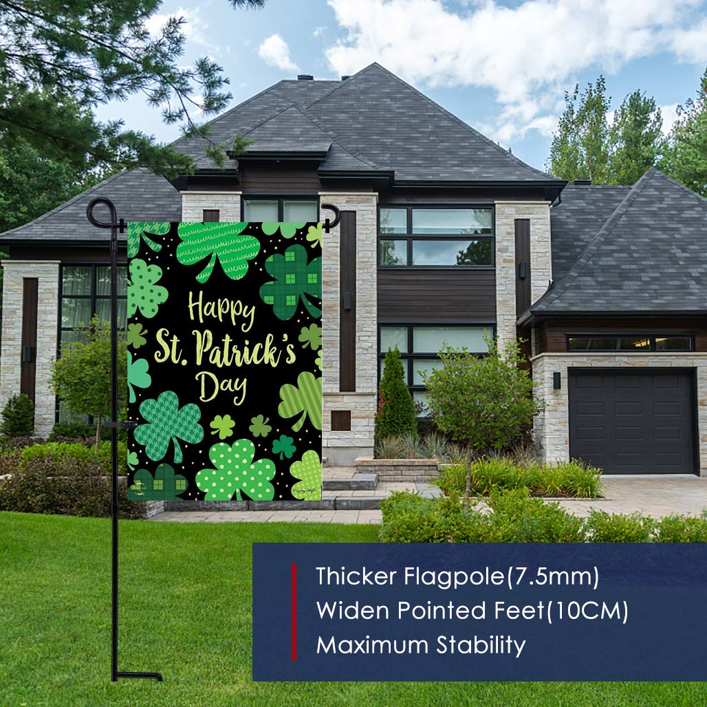 YEAHOME Garden Flag Stand Flagpole - Premium Yard Flag Holder with Bird Feeder Hook, 7.5 mm Diameter Metal Powder-Coated Thicken Flag Pole for Summer Garden Flag with Clip Stoppers